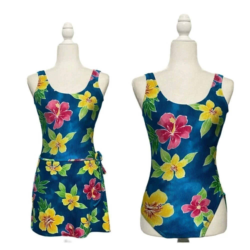 CATALINA Swimsuit Sarong Set 2 Piece Floral Modest Vintage